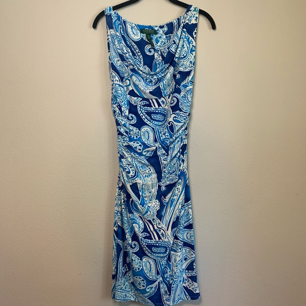 RALPH LAUREN Blue Paisley Cocktail Dress